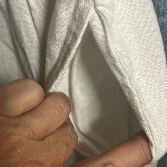 DKNY linen wide leg capri pants off white side pockets drawstring - Picture 5 of 8